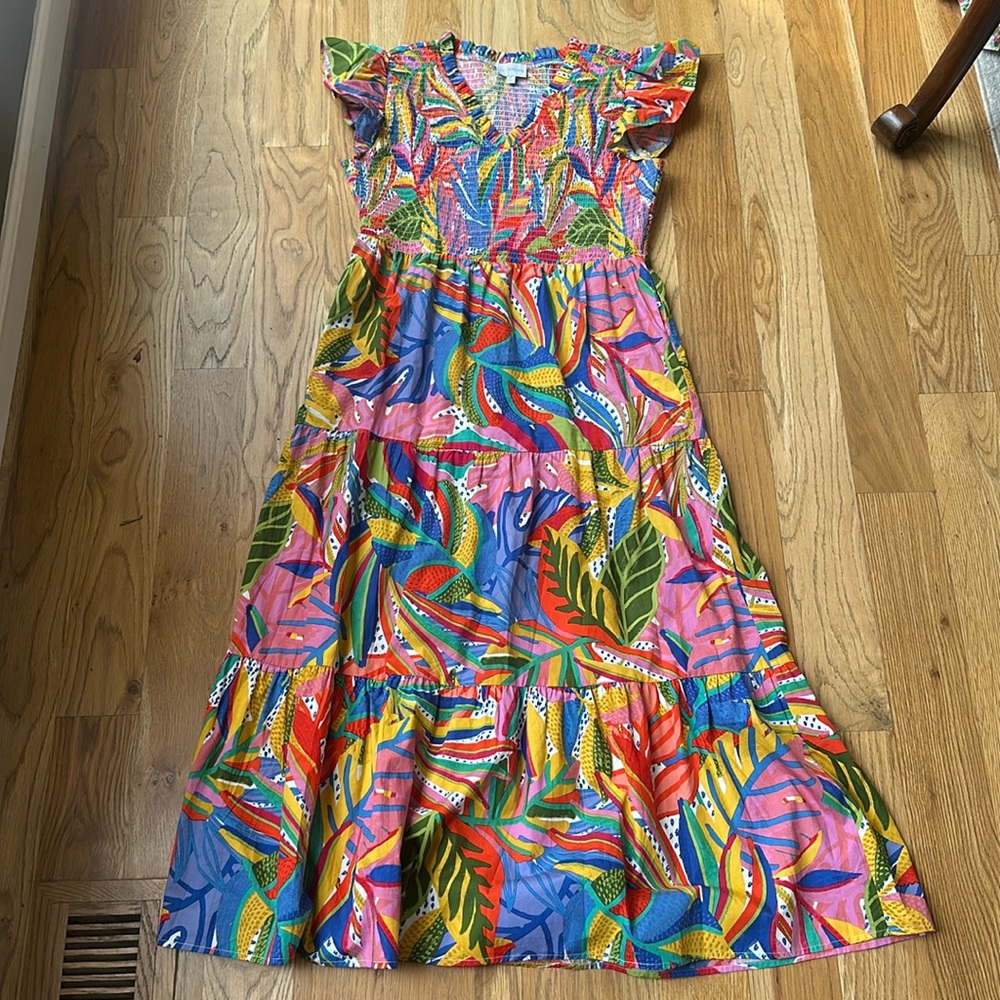 Sugarlips Multicolor Tropical Print Midi Dress - Pink, Blue, Green, Yellow